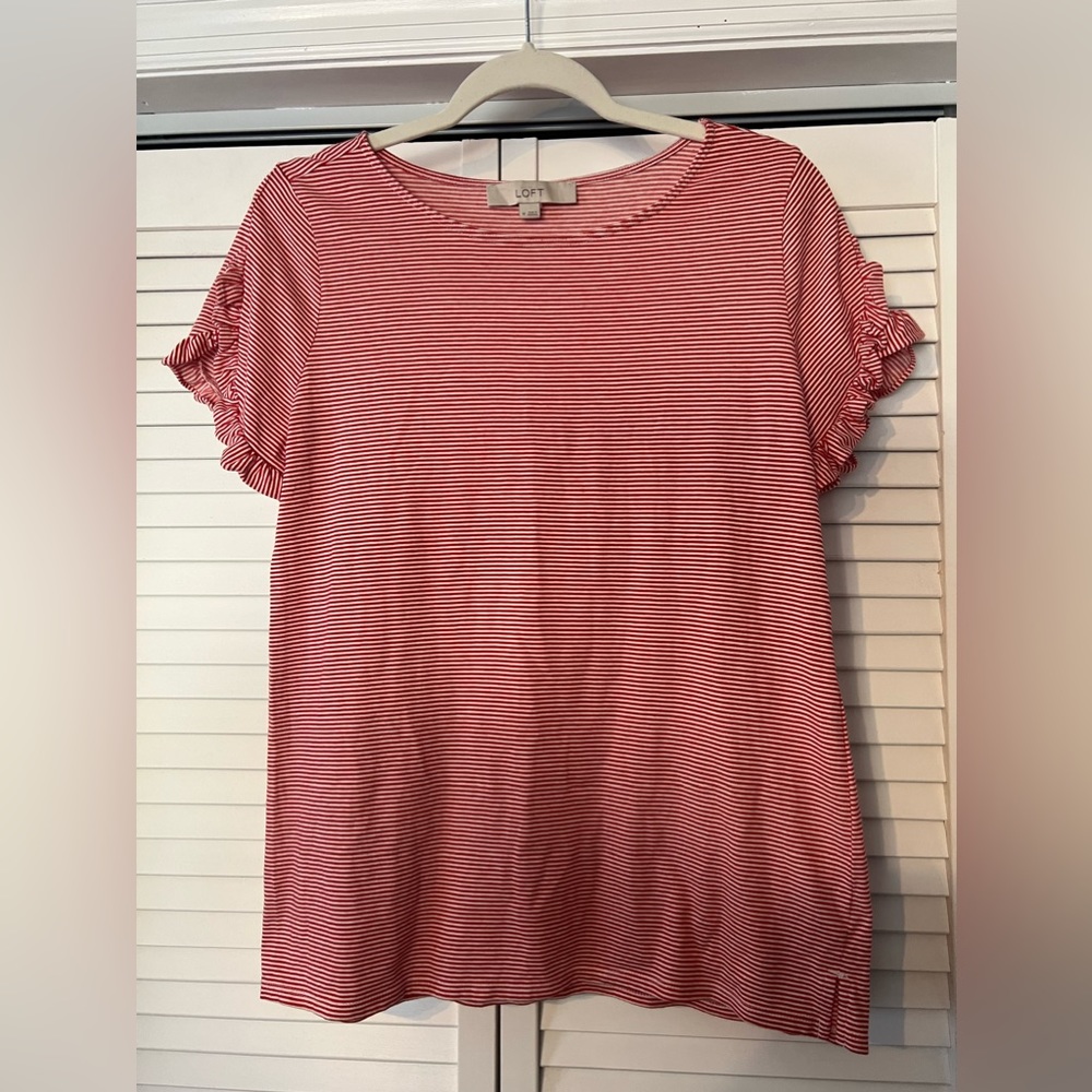 LOFT Striped Ruffle Tee